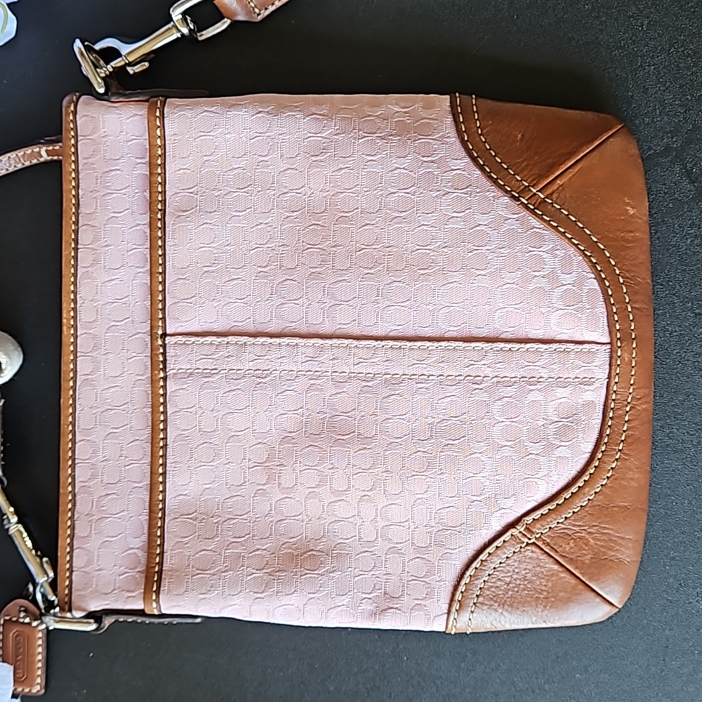Coach 🎁 Pink Crossbody w CoA. Leather Accents, Canvas Strap - Picture 3 of 15
